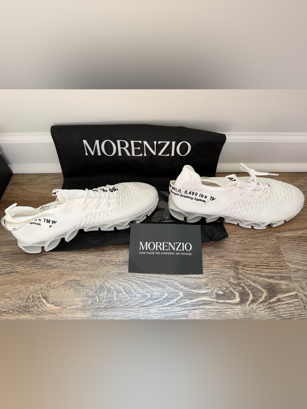 Men’s Morenzio White Athletic Sneakers with height additions size 12 NWT
